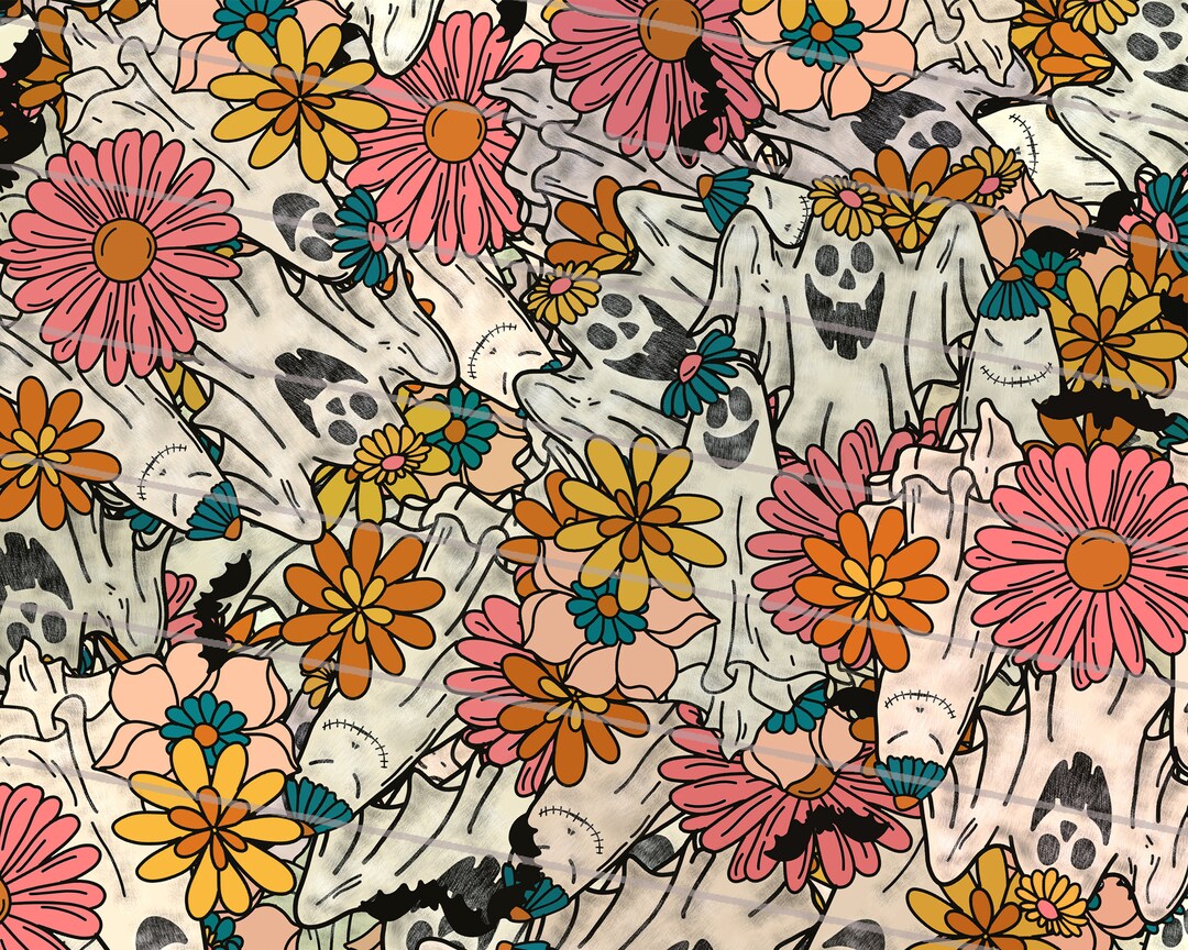 Floral Ghosts Halloween Seamless Pattern File Pastel - Etsy