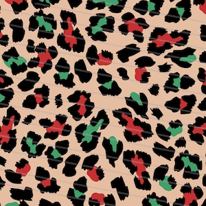 Christmas Seamless Pattern, Christmas Tree Pattern Png Svg, Cheetah Repeating Pattern for Christmas, Red and green Christmas leopard pattern