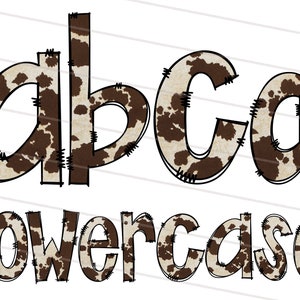 Lowercase Western Doodle Font Bundle PNG, Hand Drawn Cow Pattern Letter Alphabet, Png, Svg, Alphabet Clipart Bundle Pack Letters, Numbers