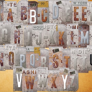 White Vintage License Plate Letters Bundle of PNG Graphic,  Retro License Letters, Alphabet Clipart Bundle