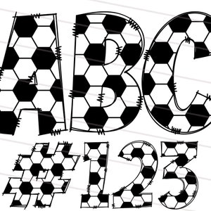 Soccer Doodle Letters PNG, Soccer Pattern Alphabet Png, Sports Theme Alphabet Clipart Bundle Pack, Soccer Font Bundle,