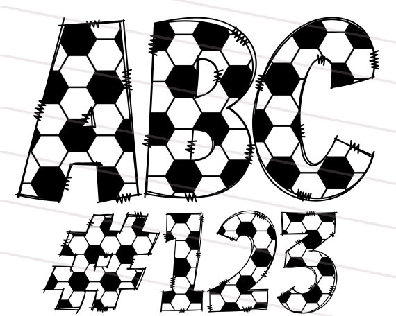 Soccer Doodle Letters PNG, Soccer Pattern Alphabet Png, Sports Theme Alphabet Clipart Bundle Pack, Soccer Font Bundle,