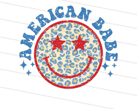 2X American Babe Png, Retro Png, 4th of July Png, Happy Face Png, Leopard Print Png, Vintage Groovy Smiley Face, Sublimate Design Download