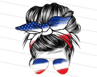 USA Flag American Mama PNG For Sublimation Printable, Patriotic Mom Life 4th of July Messy Bun png, 4th of July Sublimation Design Downloads