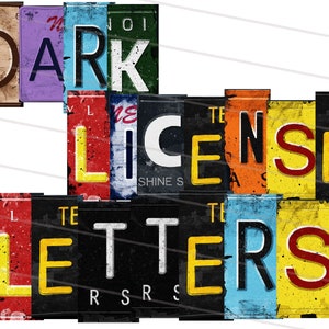 Digital Download, License Plate Dark Bundle of PNG Graphic Letters & Numbers, Alphabet Clipart Bundle