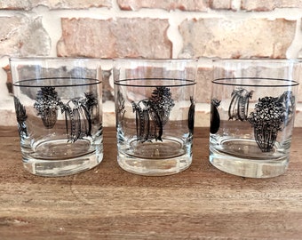3 Double Old Fashioned Glasses “Farmers Market”