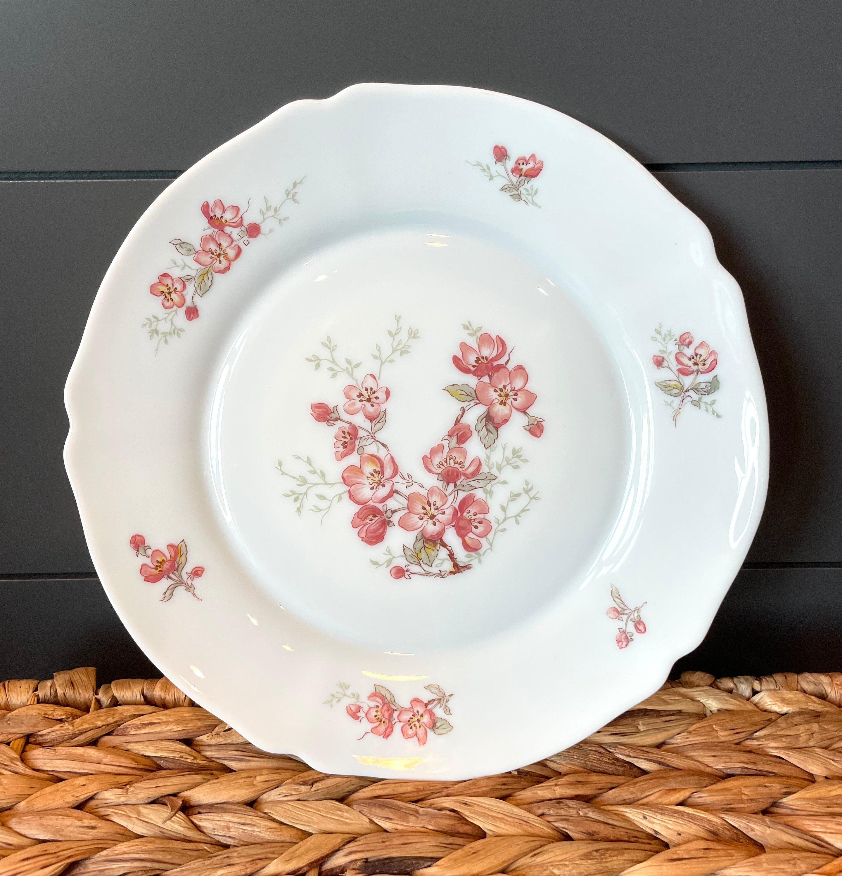 【ヴィンテージテーブルウェア】フランス /arcopal Vintage Arcopal France Cherry Blossom Florentine Milk Glass Dinner