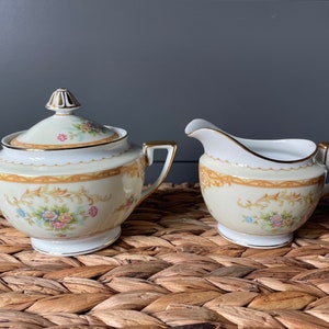 Noritake Leona Creamer sand Sugar Bowl With Lid - Japan