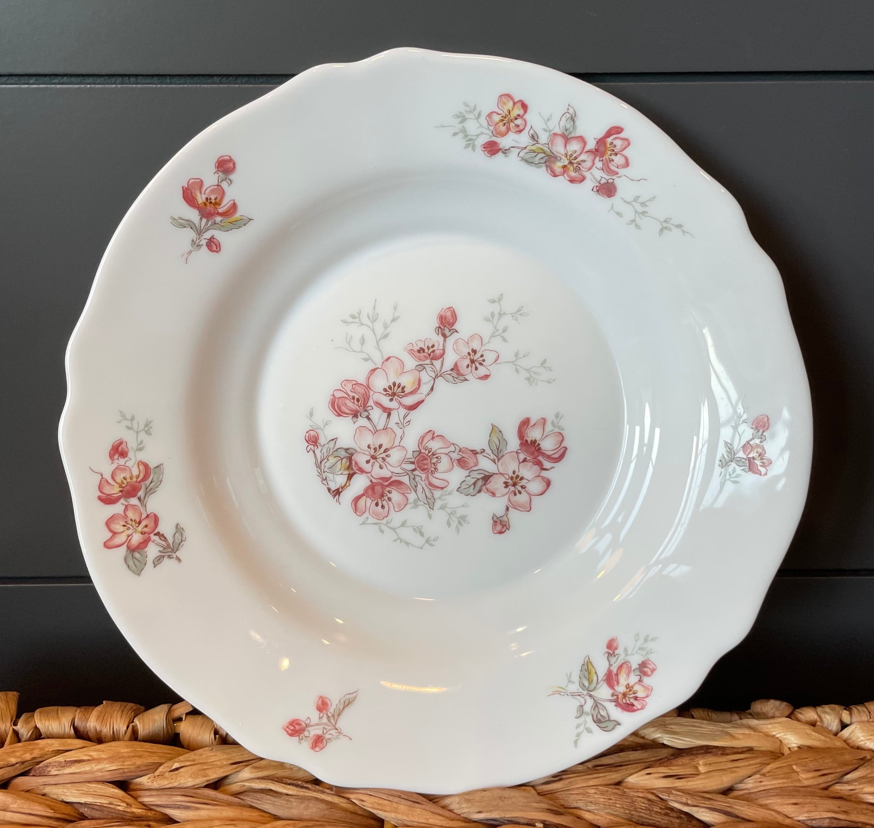 Vintage Arcopal France Cherry Blossom Florentine Milk Glass Dinner