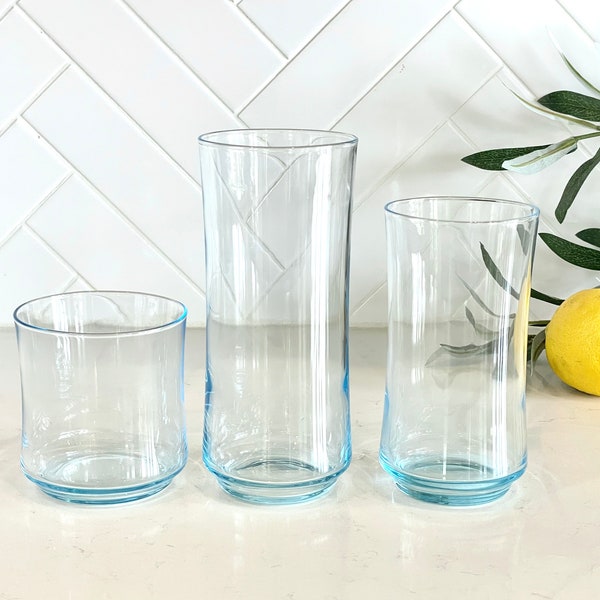 Mid Century Blue Tinted Glassware