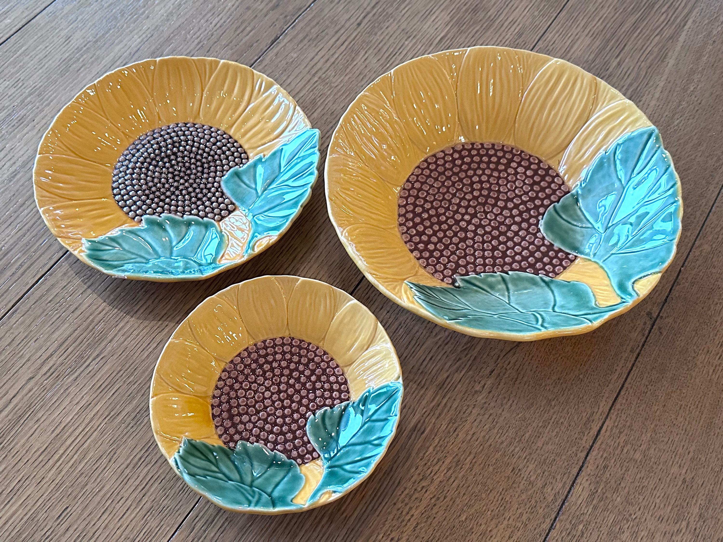 食器 Bordallo Pinheiro Sunflower Salad Plates VTG Set Of 4 Bordallo Pinheiro 8”Sunflower Salad Plates