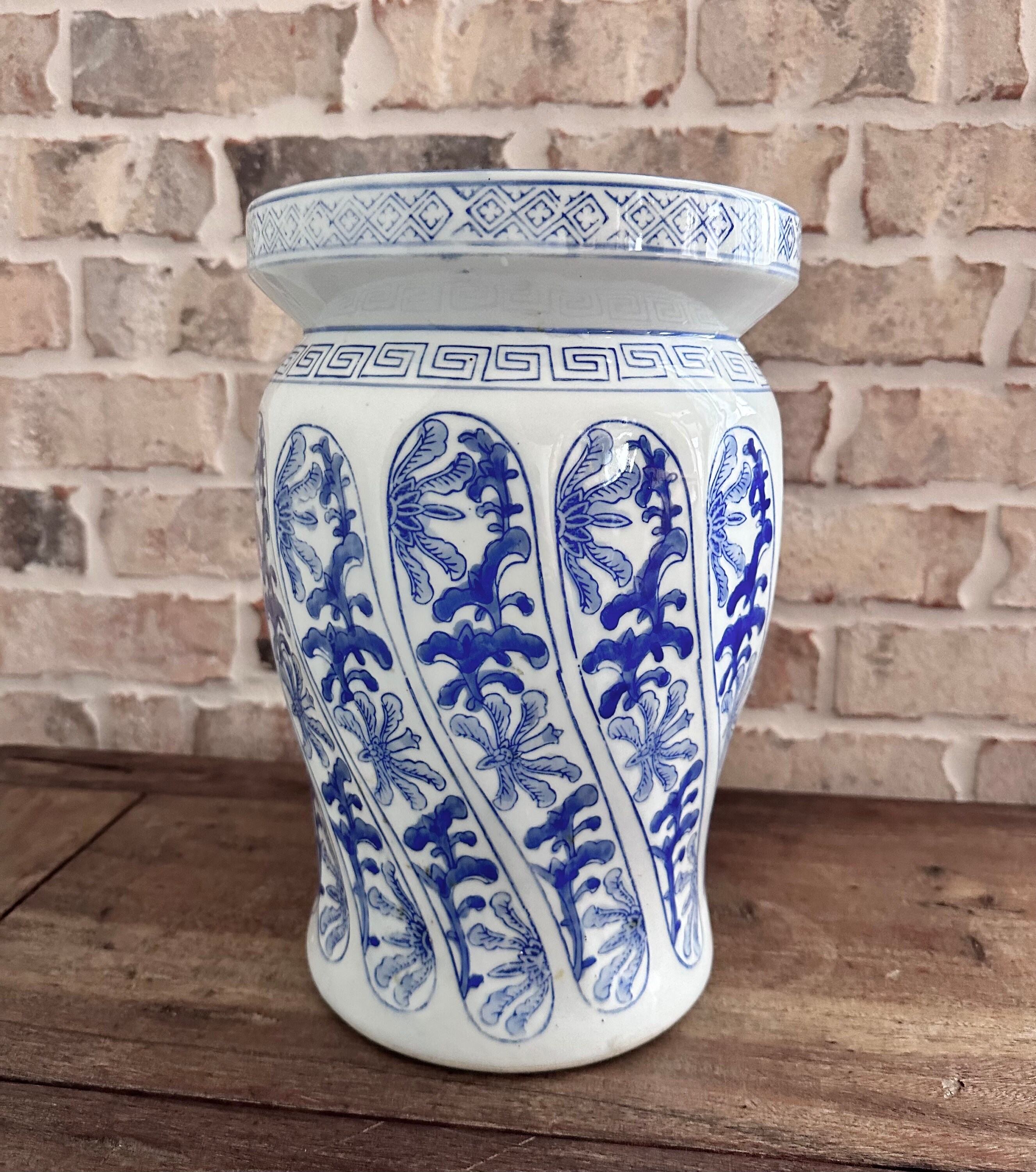 Blue and white chinoiserie garden stool deals
