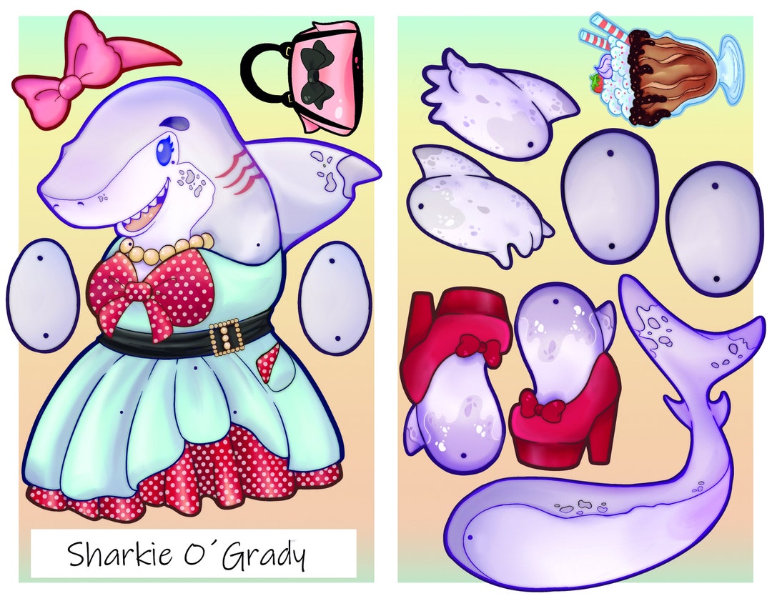 Paper Puppet Lady Shark download Etsy