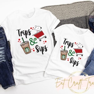 Trips & Sips Funny Tshirt, Target Shopper, Starbucks Lover, Coffee drinker, Shopping Fanatic