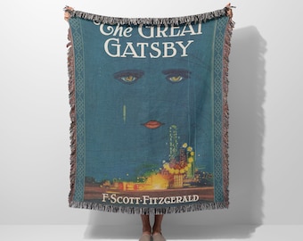 The Great Gatsby Vintage Book Cover Blanket | F. Scott Fitzgerald Throw Blanket | Unique Reading Gift | Classic Literature Home Decor Gifts