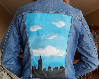 Painted Denim Jacket - New York Skyline