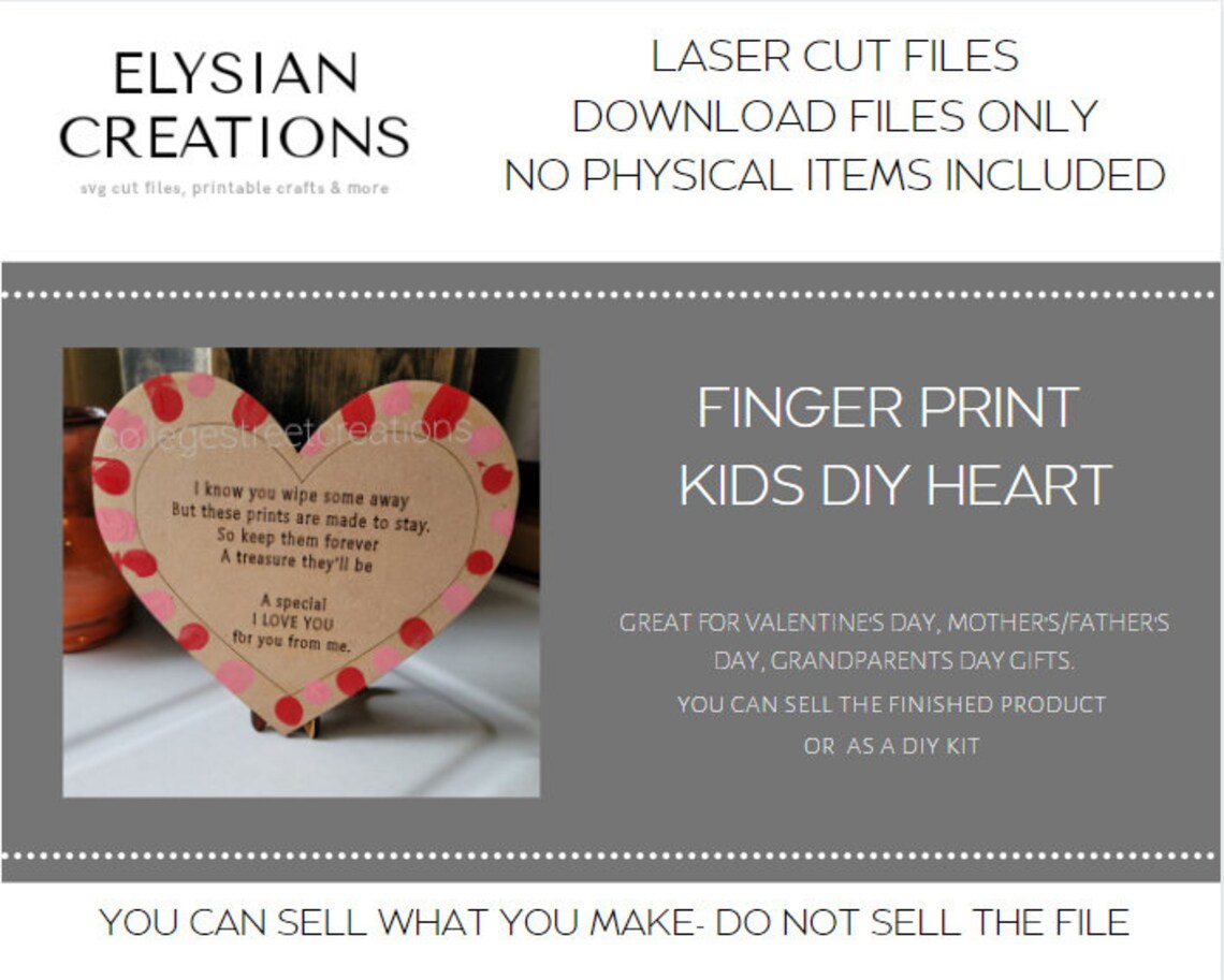 Kids fingerprint heart poem// DIY// SVG Laser cut file// | Etsy