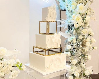 SET - Metallic Square and Rectangle Cake separator - Metallic cake stand, cake spacers - designer wedding cake - gold cake spacers