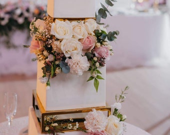 SET - Metallic Square and Rectangle Cake separator - Metallic cake stand, cake spacers - designer wedding cake - gold cake spacers