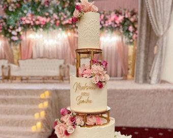 Designer Metallic Cake Separator Set - 6 and 10 inch Round Gold Silver Wedding Cake Stand - Celebration Spacer