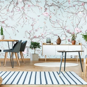 Branches in the Garden on Blue Wallpaper Self Adhesive Wall - Etsy