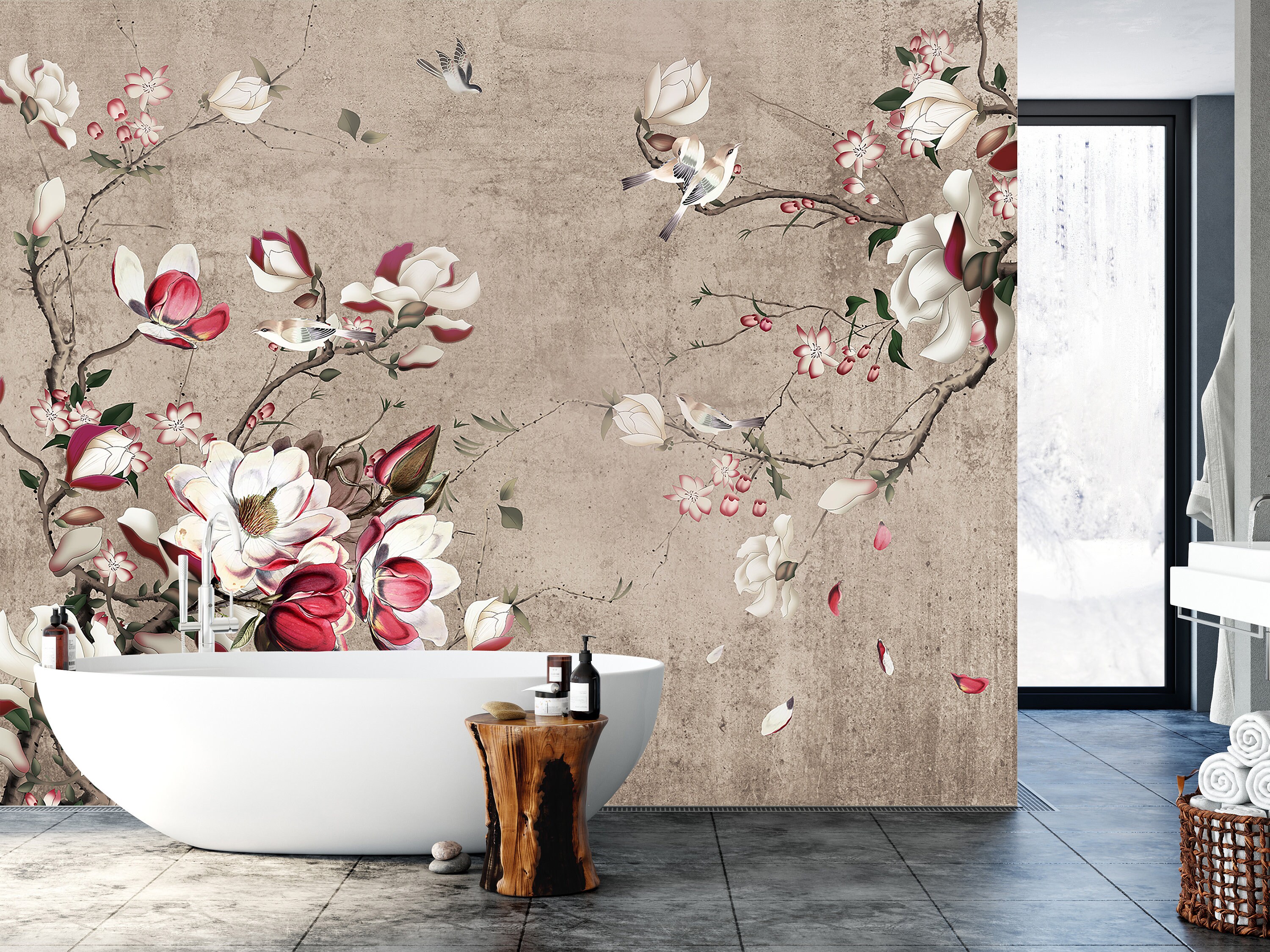 Magnolia branch wallpaper Self Adhesive Peel and Stick Wall Etsy
