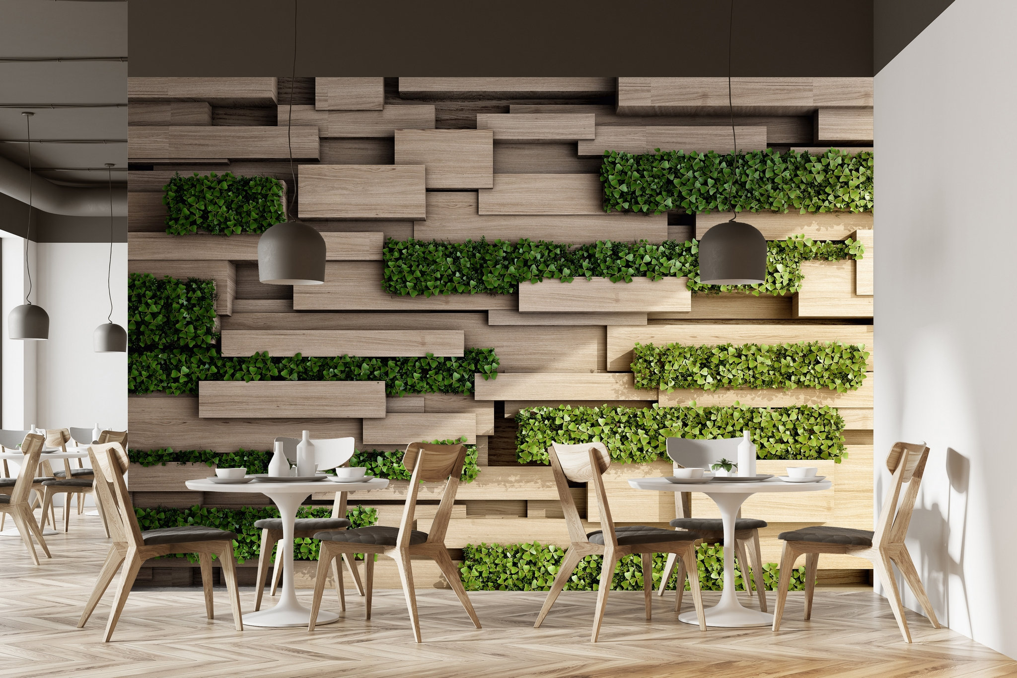 Wood Panels With Greenery Wallpaper Self Adhesive Wall Etsy
