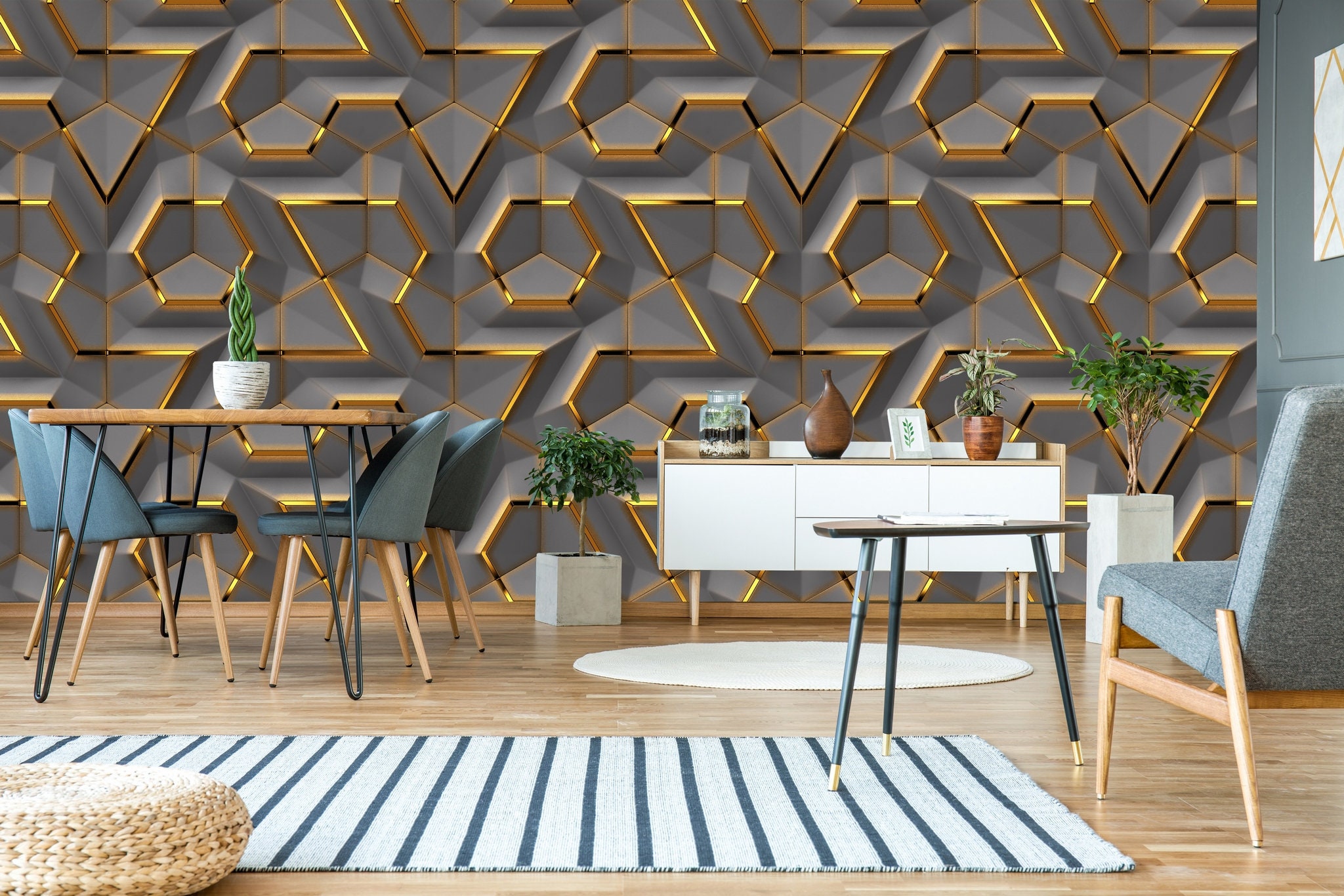 Geometric Abstraction 3d Effect Wallpaper Self Adhesive Wall