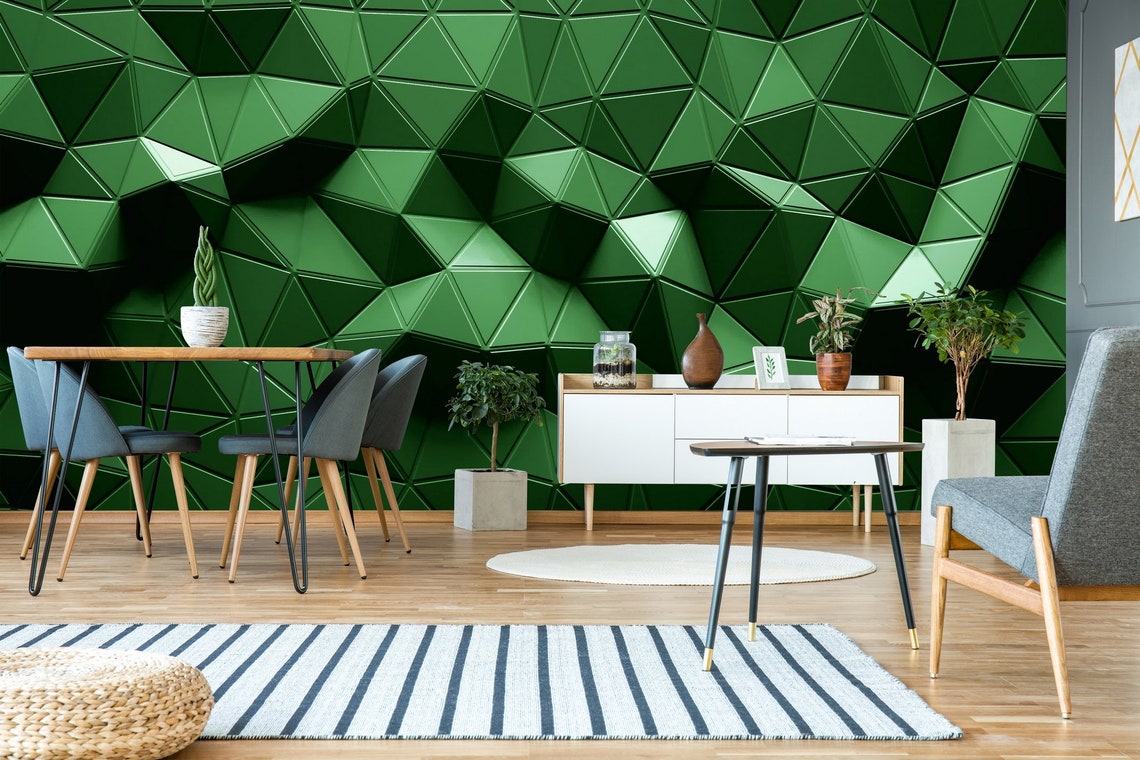 Geometric Abstraction Green Wallpaper Self Adhesive Wall Etsy