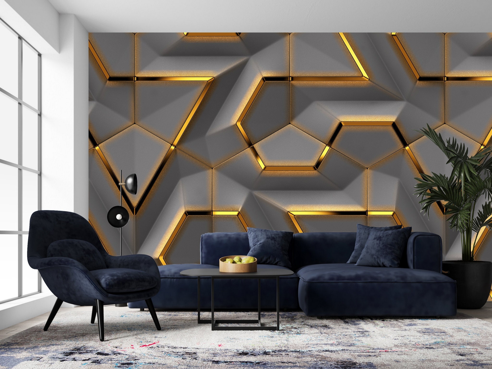 Geometric Abstraction 3d Effect Wallpaper Self Adhesive Wall - Etsy Geometric Abstraction 3d Effect Wallpaper Self Adhesive Wall - Etsy