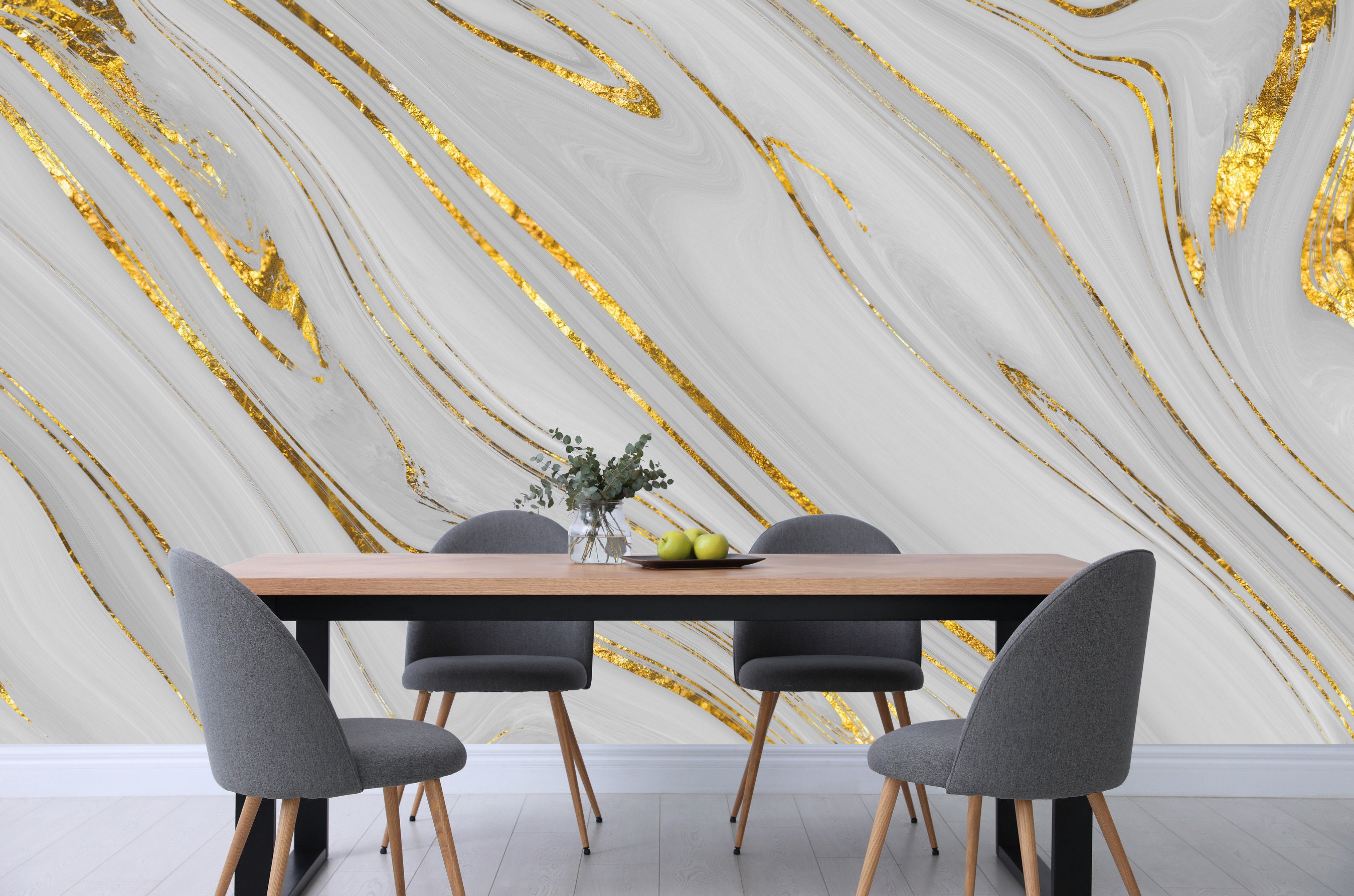 White and Gold Mineral Modern Wallpaper Self Adhesive Wall Etsy UK
