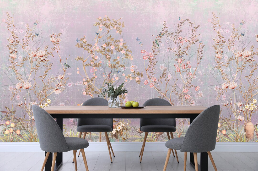 Purple Oriental Style Wallpaper Self Adhesive Wall Etsy