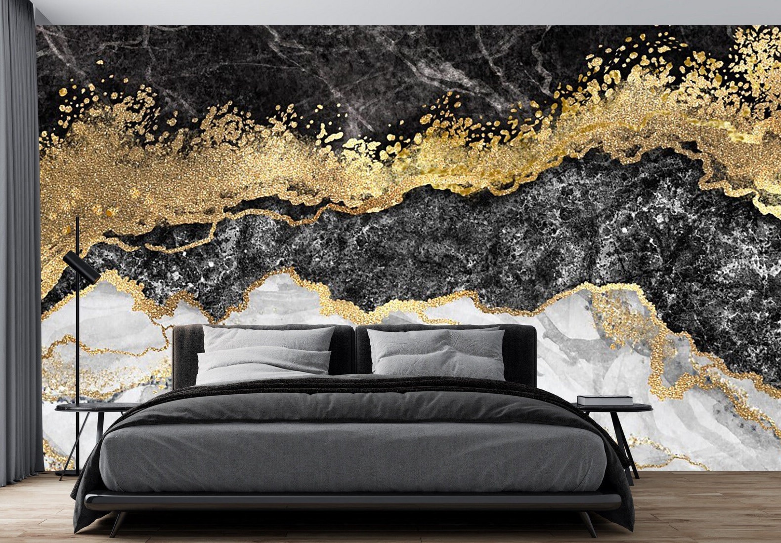 Wallpaper Black White Gold Marble Etsy