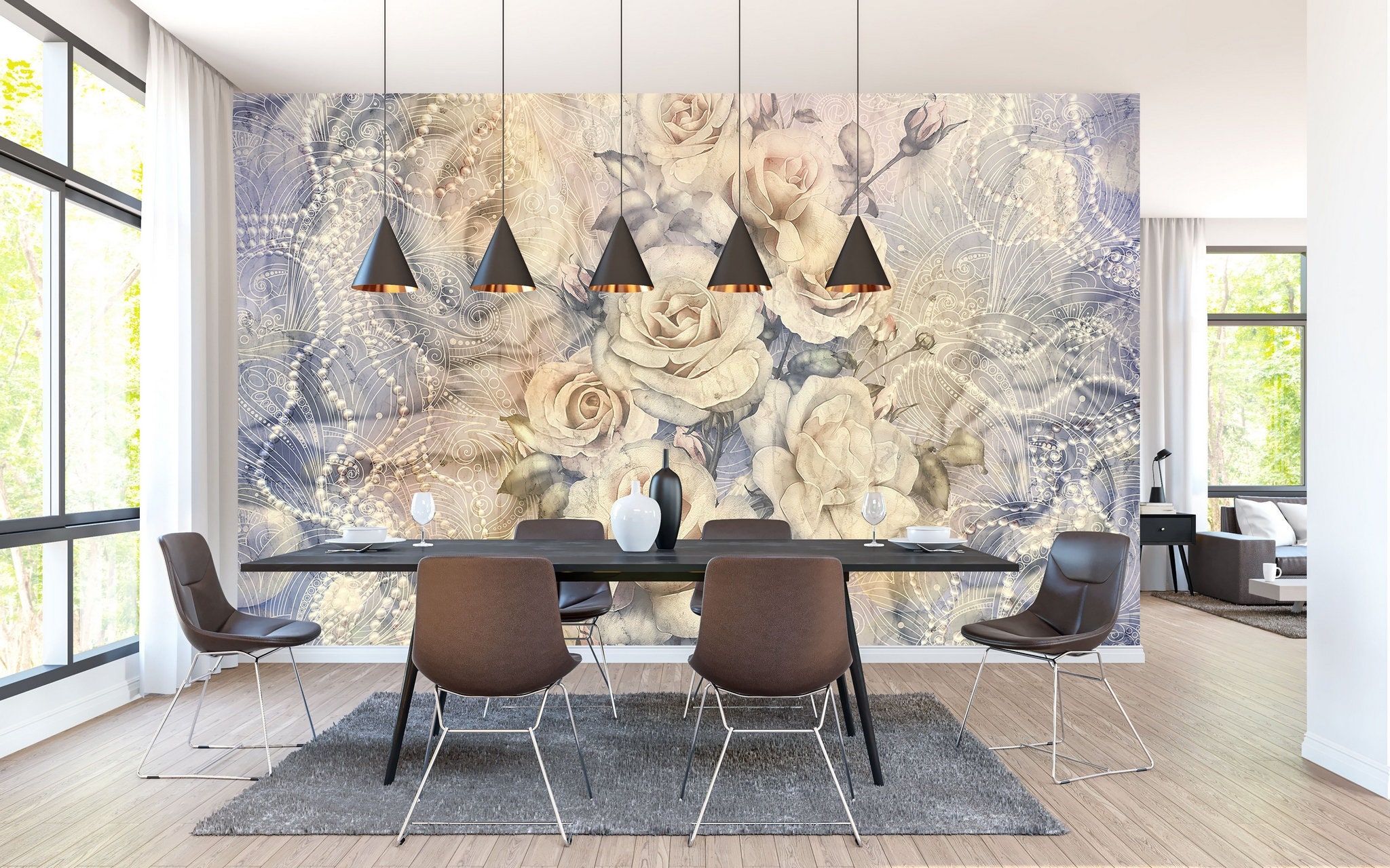 Delicate Cream Roses Wallpaper Self Adhesive Wall Decoration Etsy