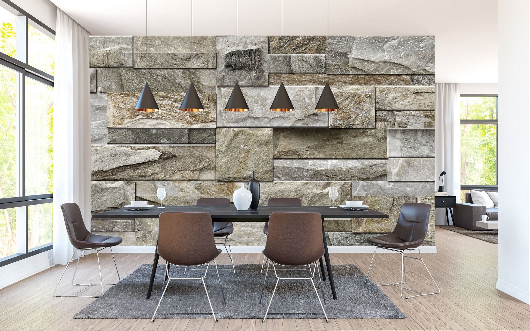Stone Wall In Dining Room