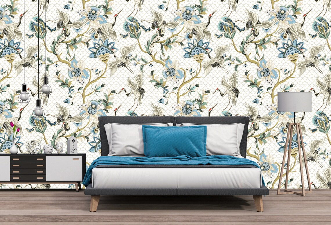 Herons in the Garden Wallpaper Self Adhesive Peel and Stick Etsy