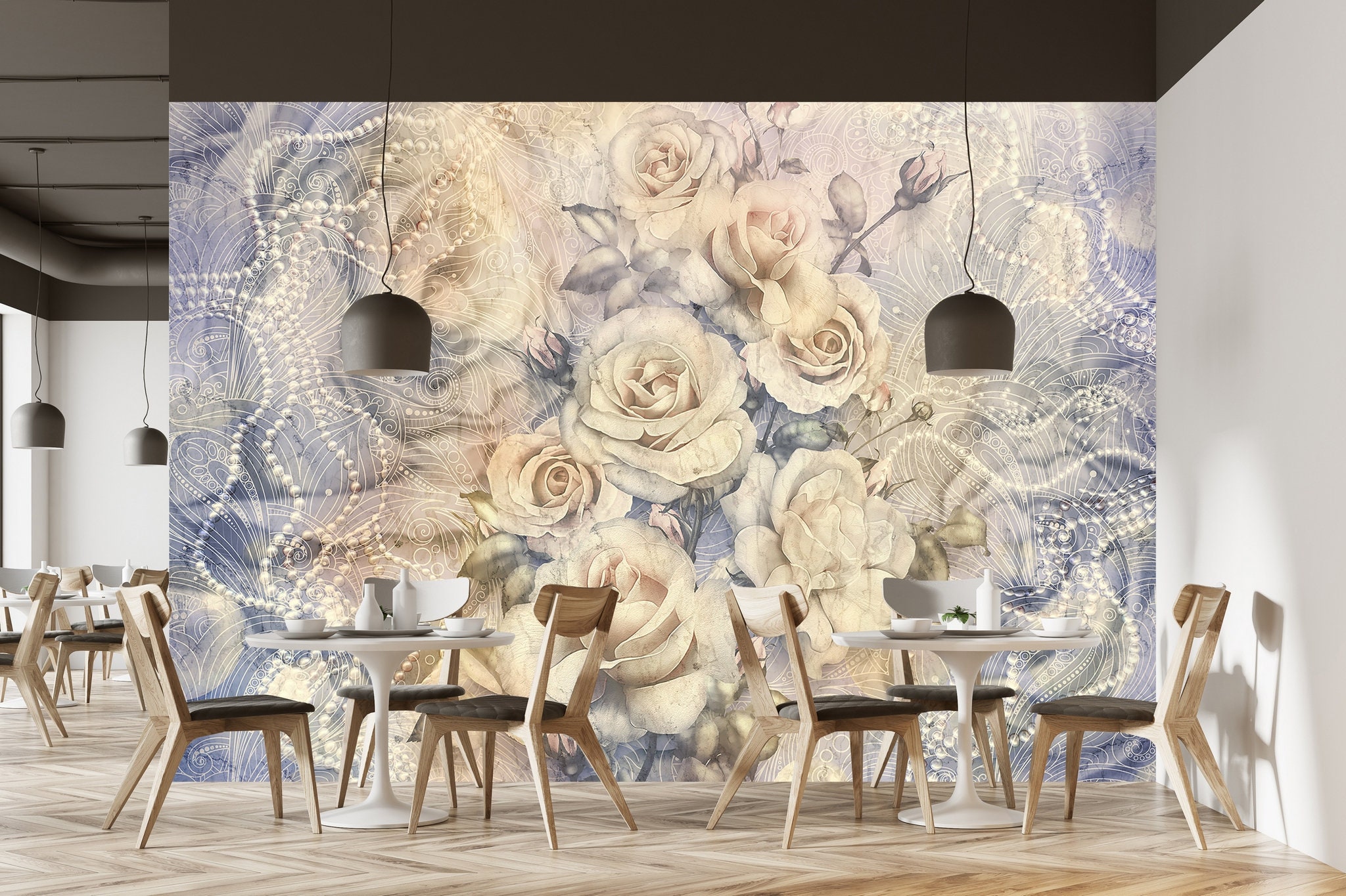 Delicate Cream Roses Wallpaper Self Adhesive Wall Decoration Etsy