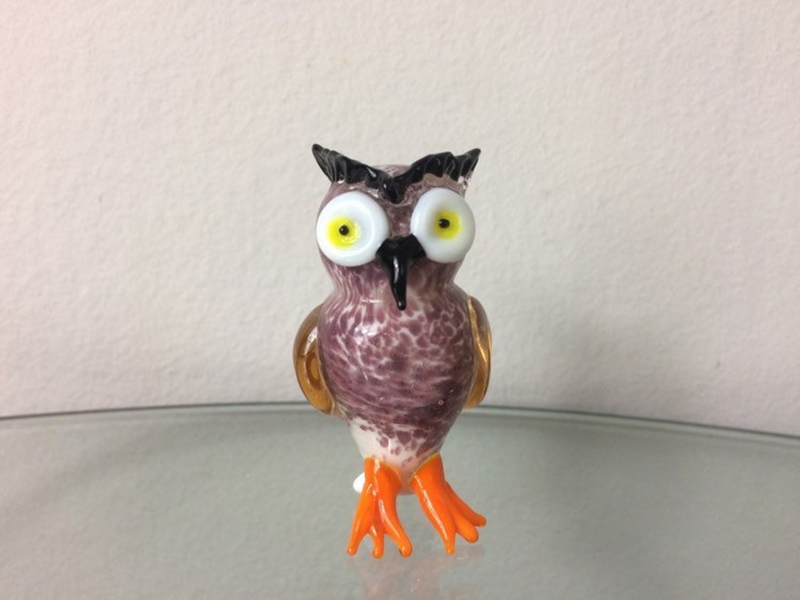 Vintage Glass Owl Small Figurine Hand Blown Art Glass Etsy