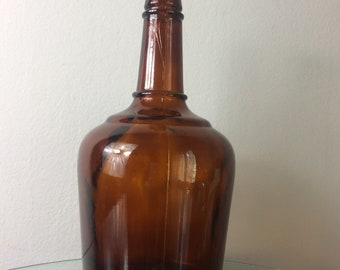 Large Antique Amber Brown Glass Bottle Signed