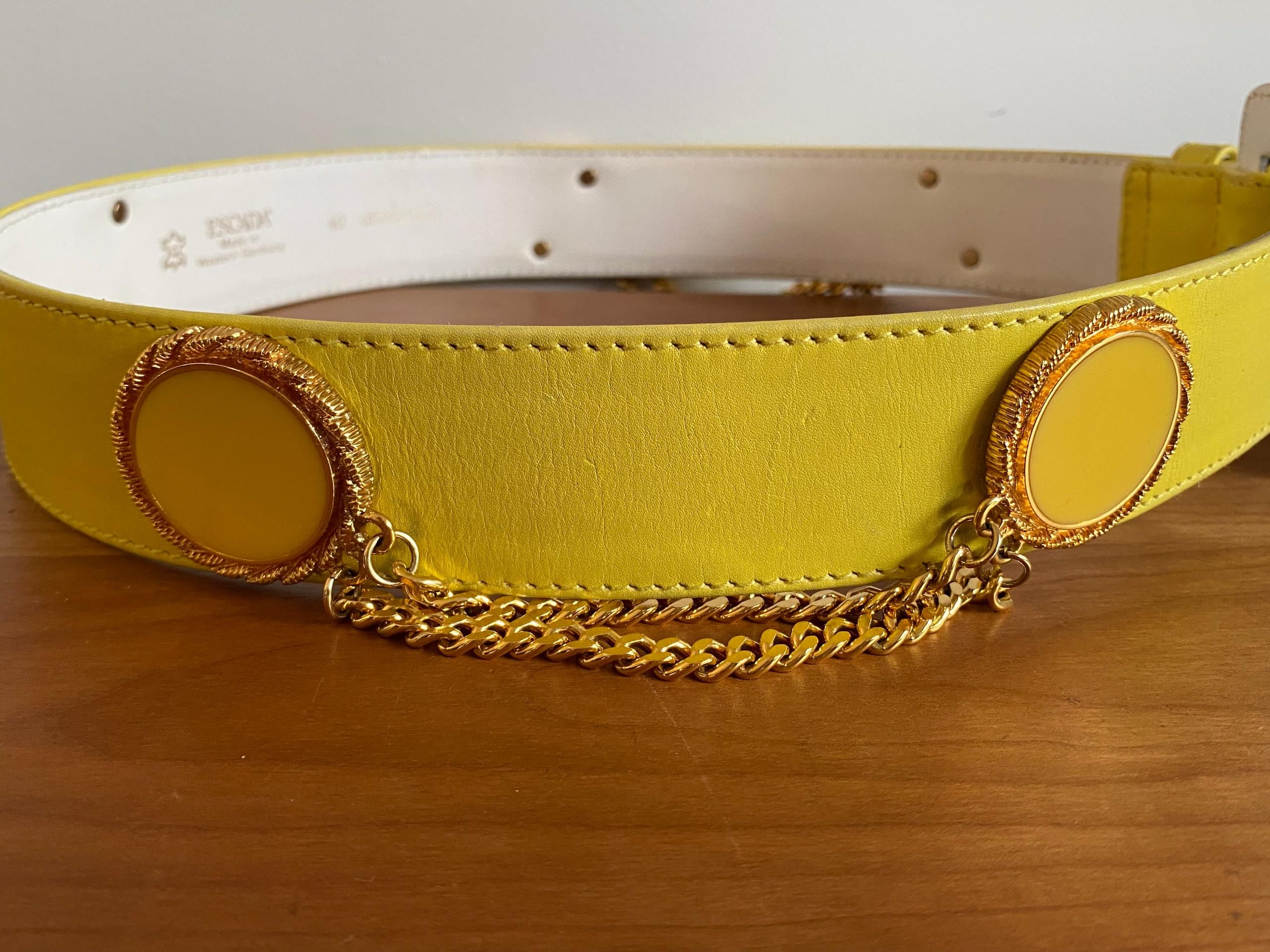 Vintage Escada Gold Metallic leather waist Belt made in W Germant Vintage Escada Belt – Yellow Leather – Made in West Germany  main image 3