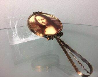 Metal Hand Mirror Vintage Mona Lisa