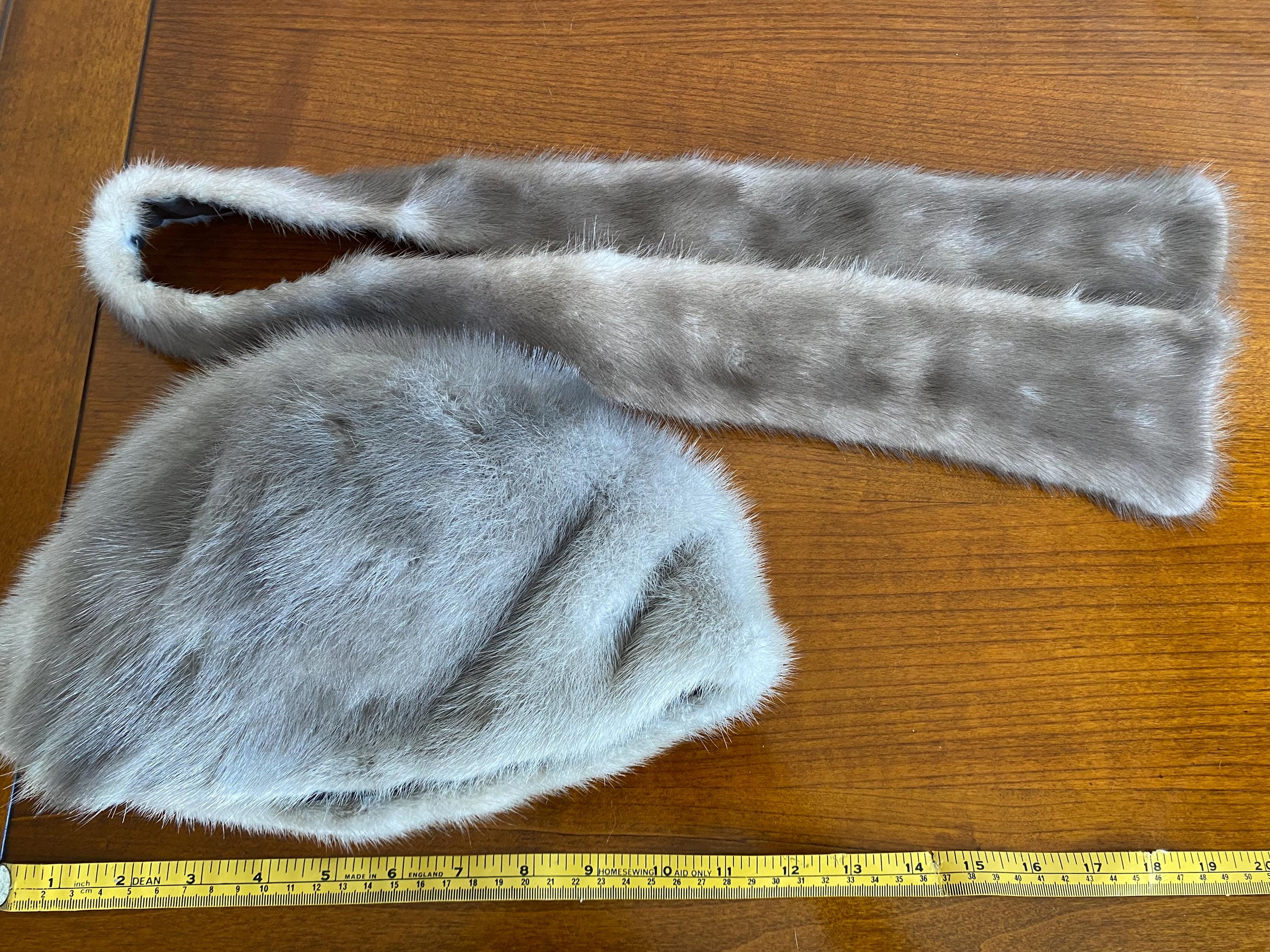 Ensemble Col Et Chapeau En Cachemire Fourrure Vison Sable Foncé - Fait Main En Grèce, Neuf Sans étiquette