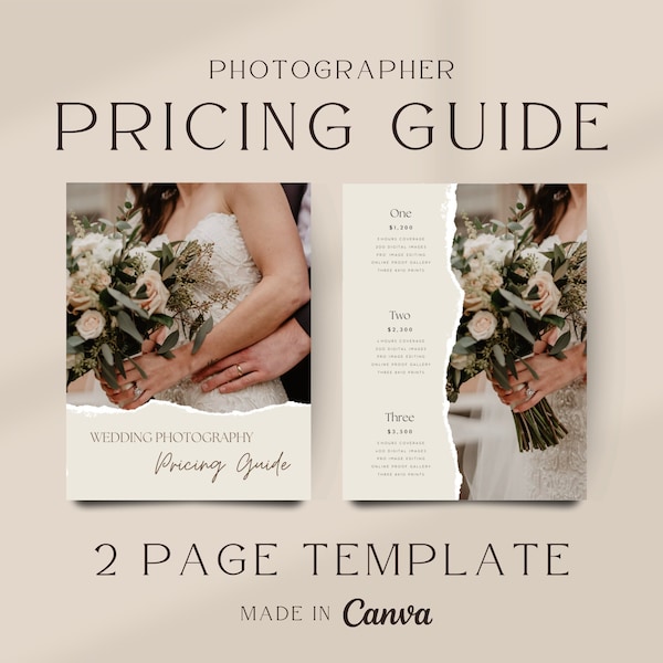 Wedding Photography Pricing List| Wedding Pricing Guide Sheet Template|Photographer Price Guide| Editable Canva|Wedding Collection Package