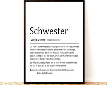 Personalisiertes Definition Geschenk Poster für Schwester, Einzigartige Geschenkidee mit Namen, Persönliches Geschenk für die Schwester