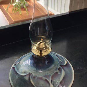 Exceptional Signed Vintage Porcelain Drip Glaze Hurricane Oil Lamp