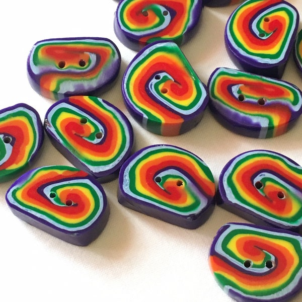 One Fimo Polymer Button Rainbow Swirl Bold Color