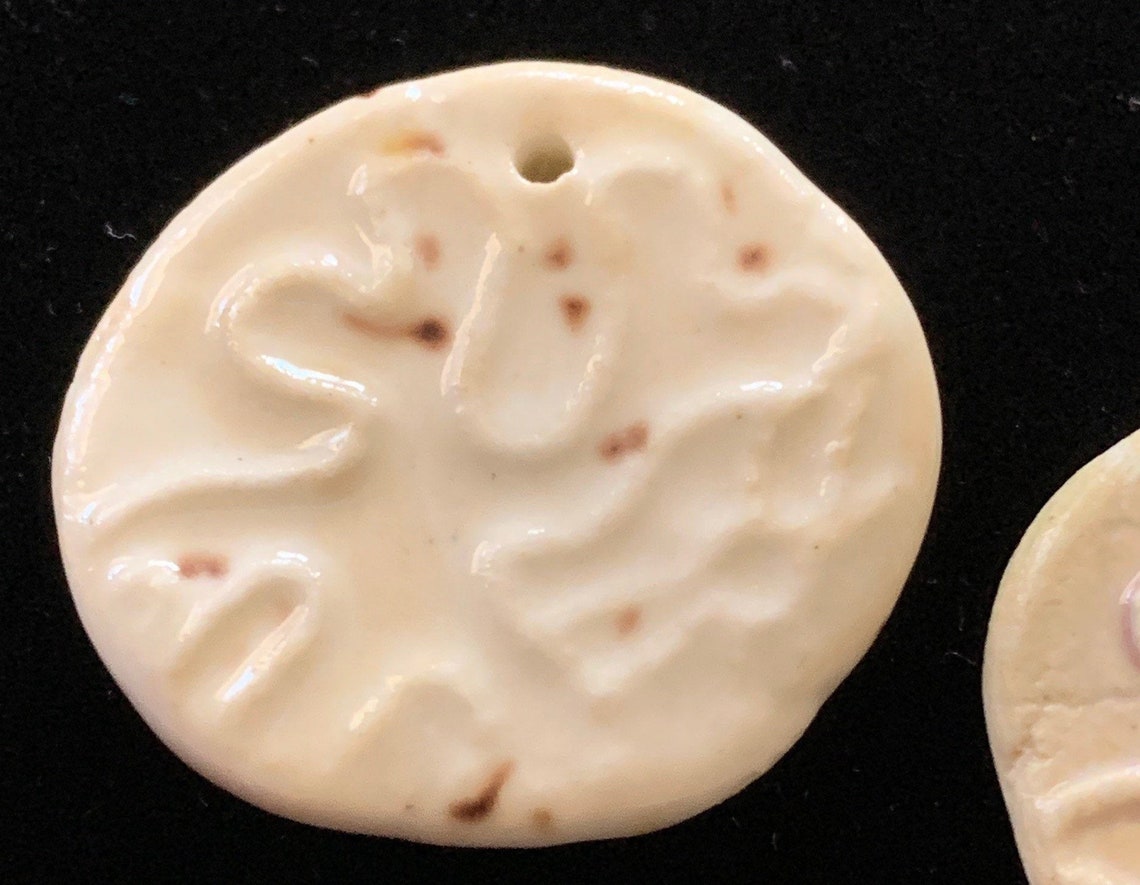 Two White Handmade Clay Bead Pendants With Abstract Tree Designs Etsy