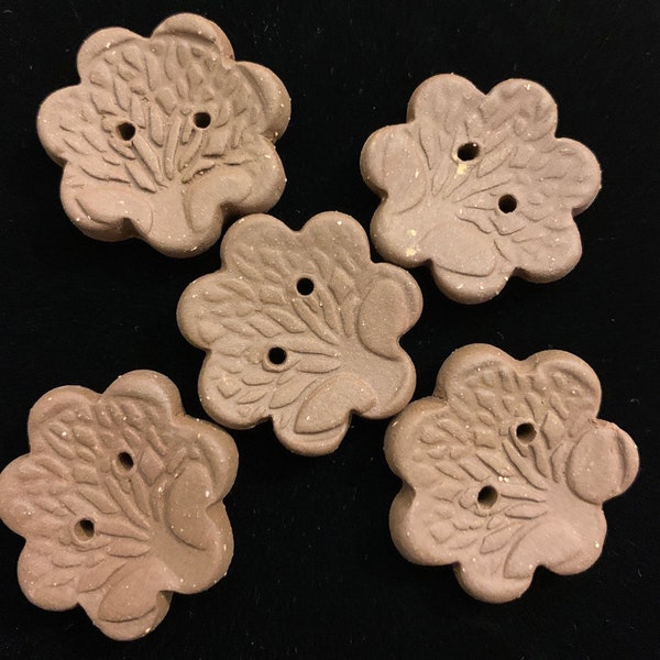 One handmade clay flower shape tree design raw button for crafting and sewing