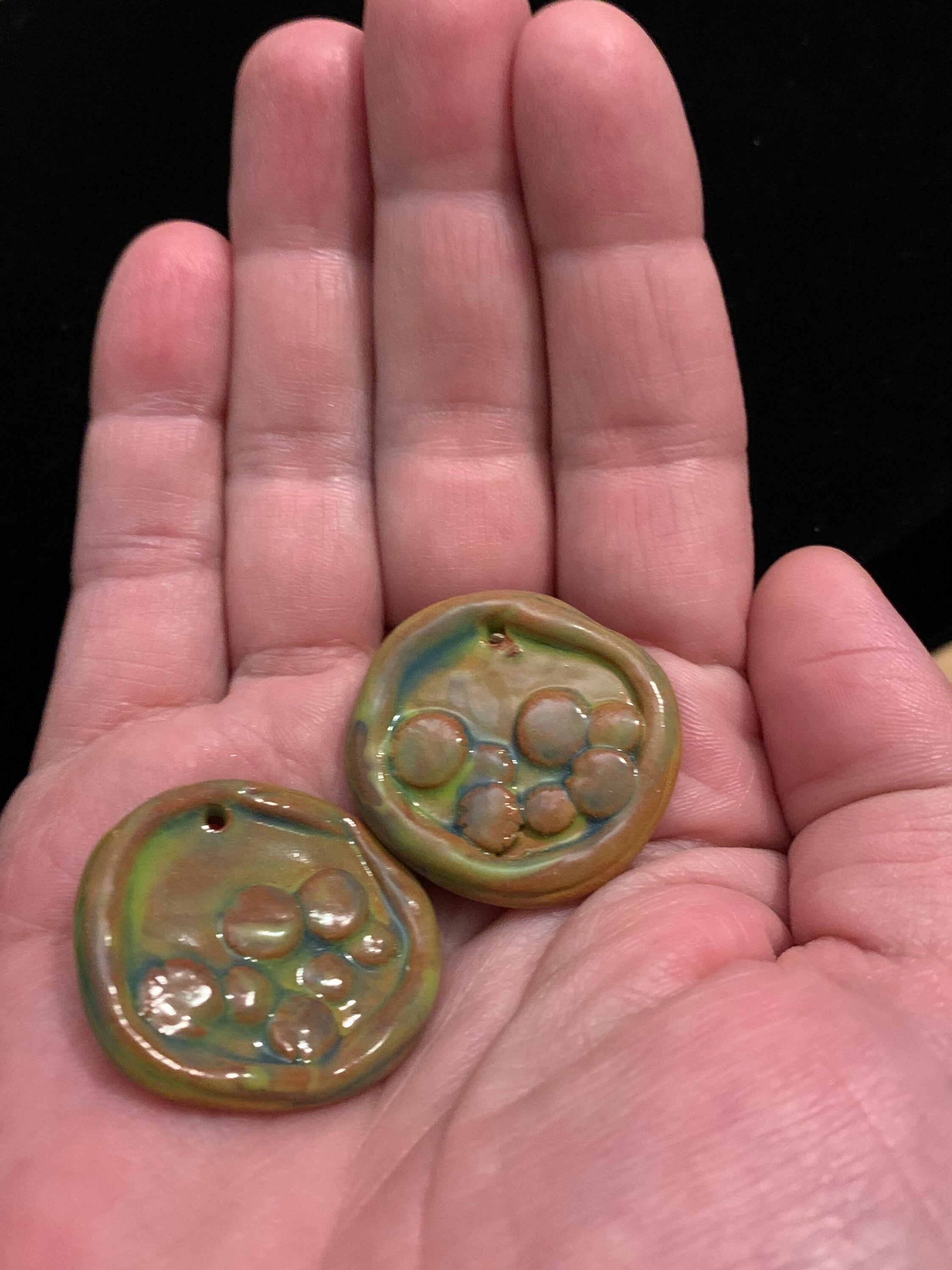 Two Handmade Clay Bead Necklace Pendants Green and Brown Dot Etsy UK