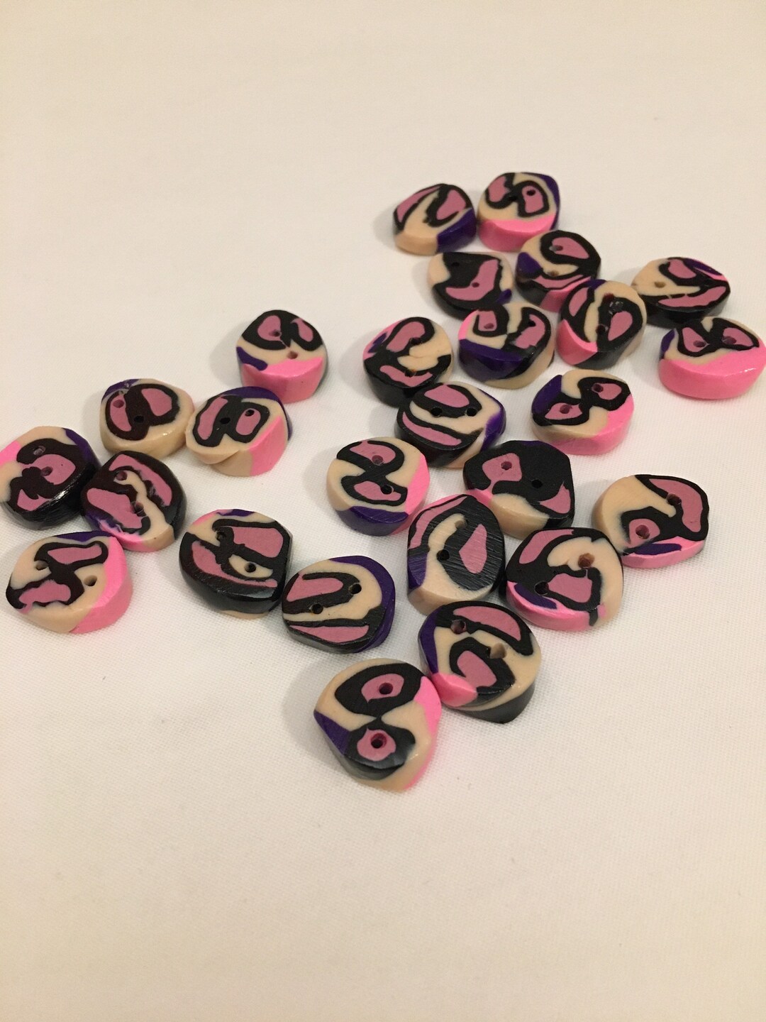 One Fimo Polymer Button Pink & Black - Etsy